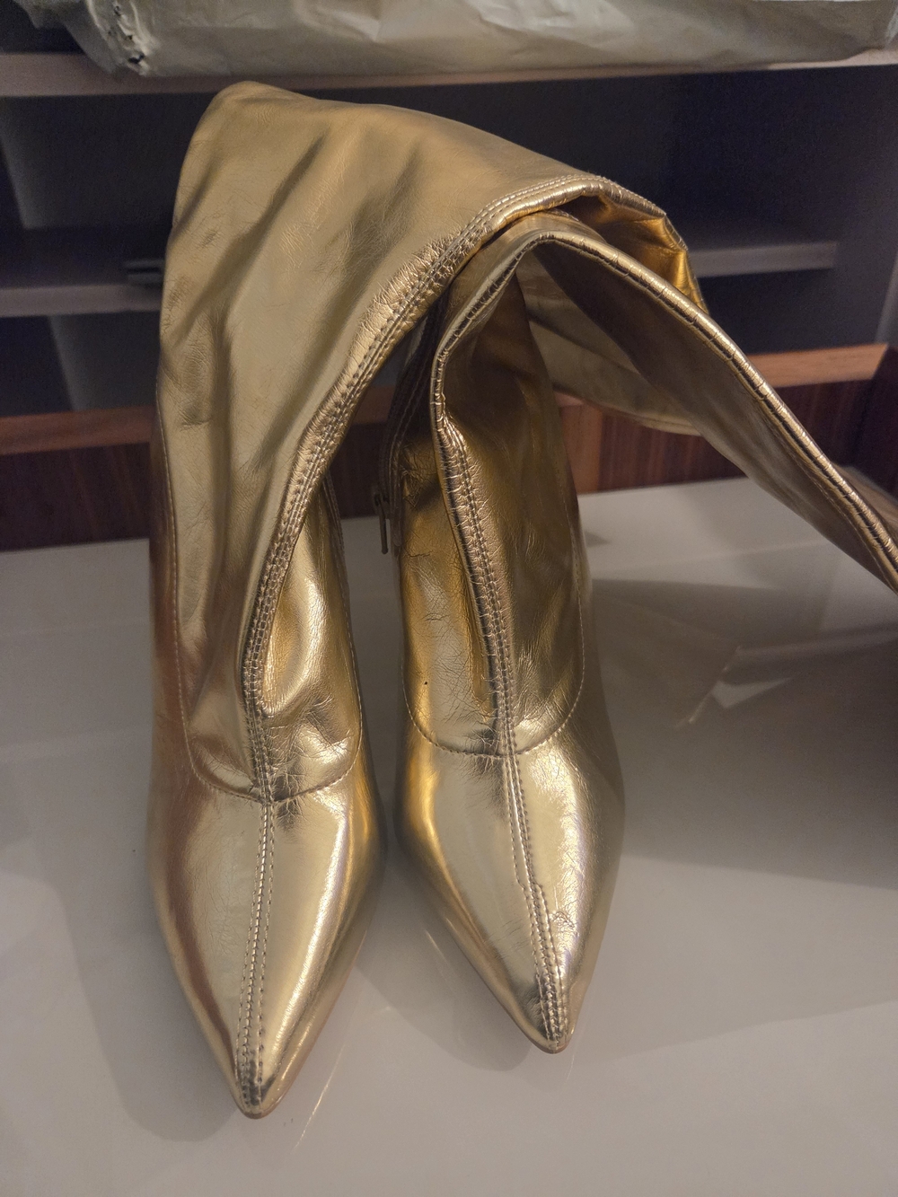 Metallic Gold Pointed Toe Women’s Boots